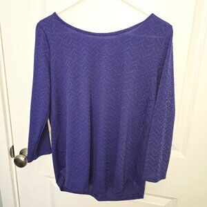 Xersion Skipper Blue Relaxed Fit Top Size Medium Stripes Zig Zag Gathered Back